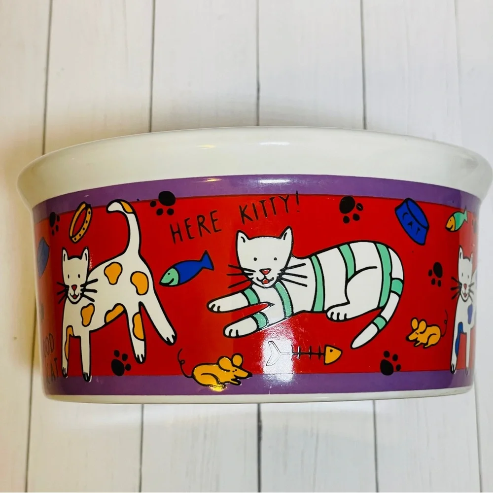 Large Cat Bowl Stoneware Signature by Riviera Van Beers